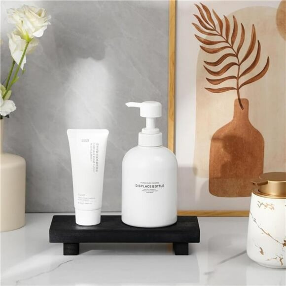 Wood Tray Pedestal Stand Farmhouse Bathroom Sink Vanity Soap Holder Black - Picture 7 of 8